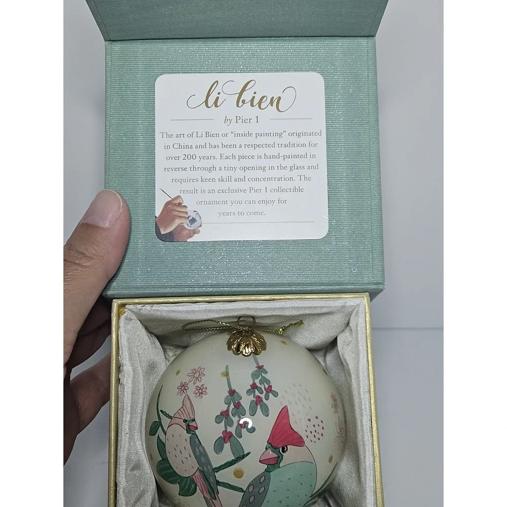 Pier 1 Li Bien Cardinal Bird Christmas Ornament Hand Painted Glass Ball Boxed